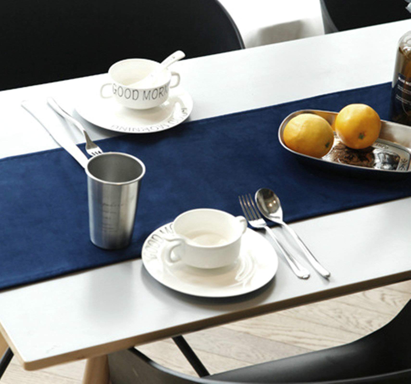 Aeici Camino de mesa de terciopelo largo, simple y puro, para decoración de mesa de boda, 33 x 188 cm, para mesas redondas, color azul marino