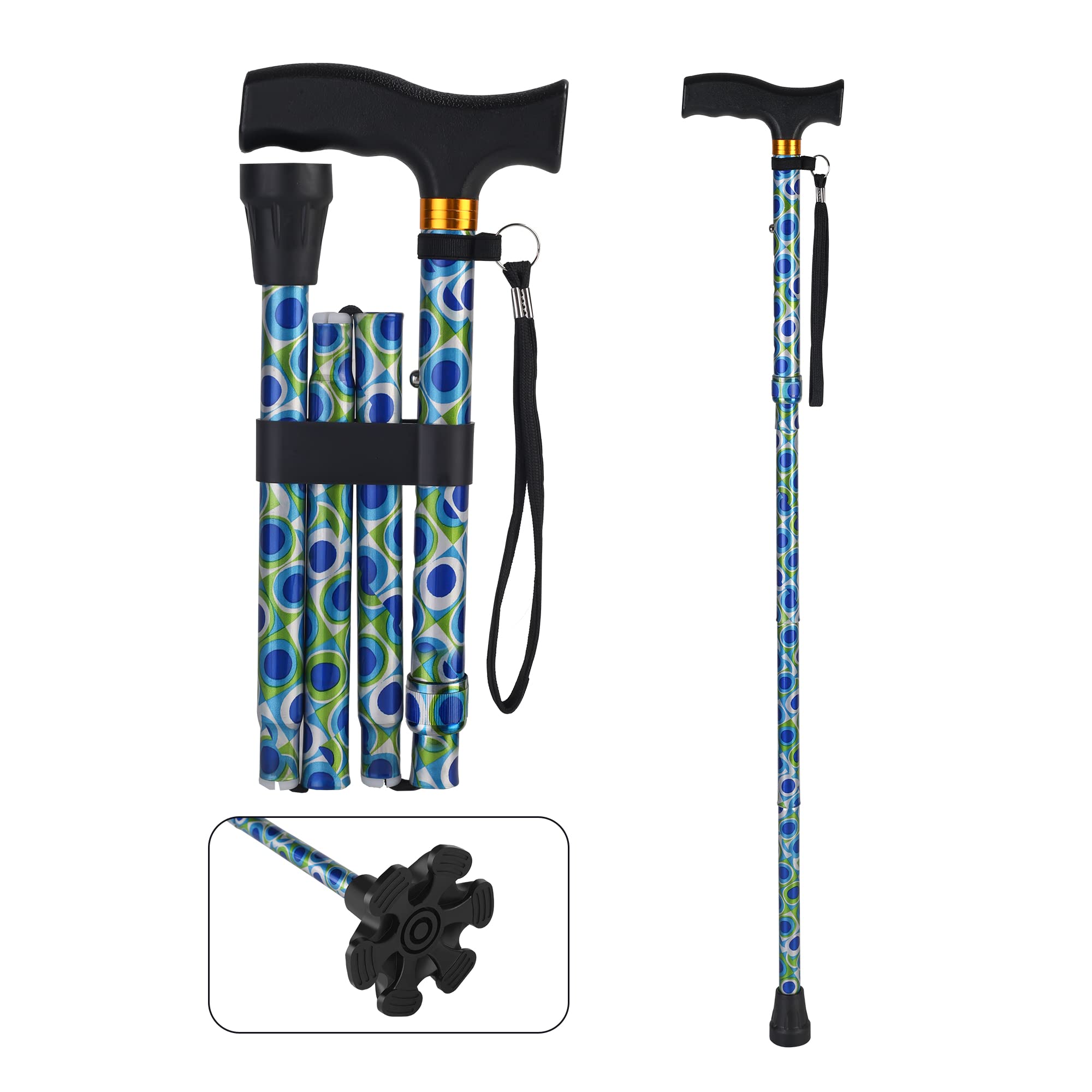 LIXIANG Walking Cane with Replacement Base-Folding Cane,Adjustable Colorful Walking Stick for Men & Women with Comfortable T-Handle,Stylish Balancing Mobility Aid.