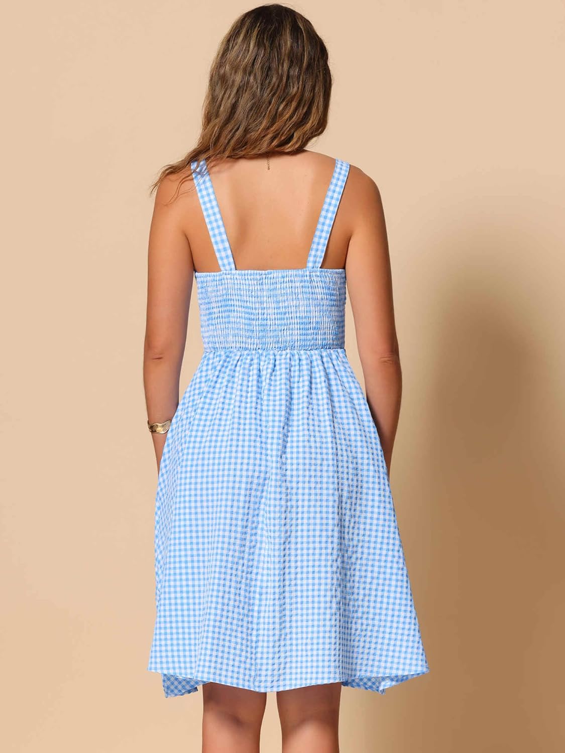 Allegra K Vintage Sleeveless Dress for Women's Plaid Ruched Summer A-Line Flowy Midi Dresses - Image 2