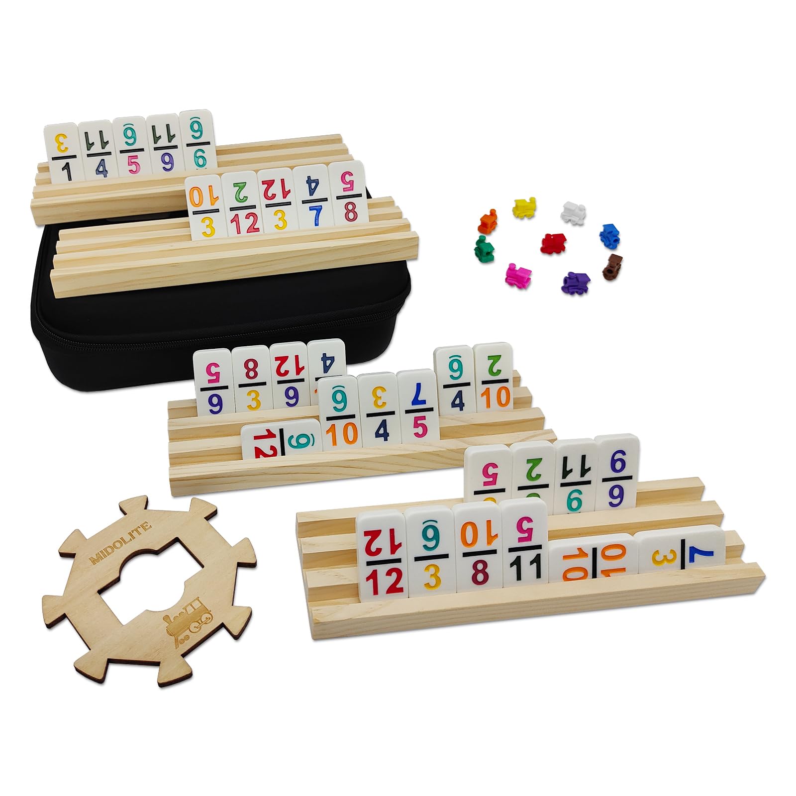 Amazon.com: Mexican Train Dominoes Set with Numbers and 4 Wooden