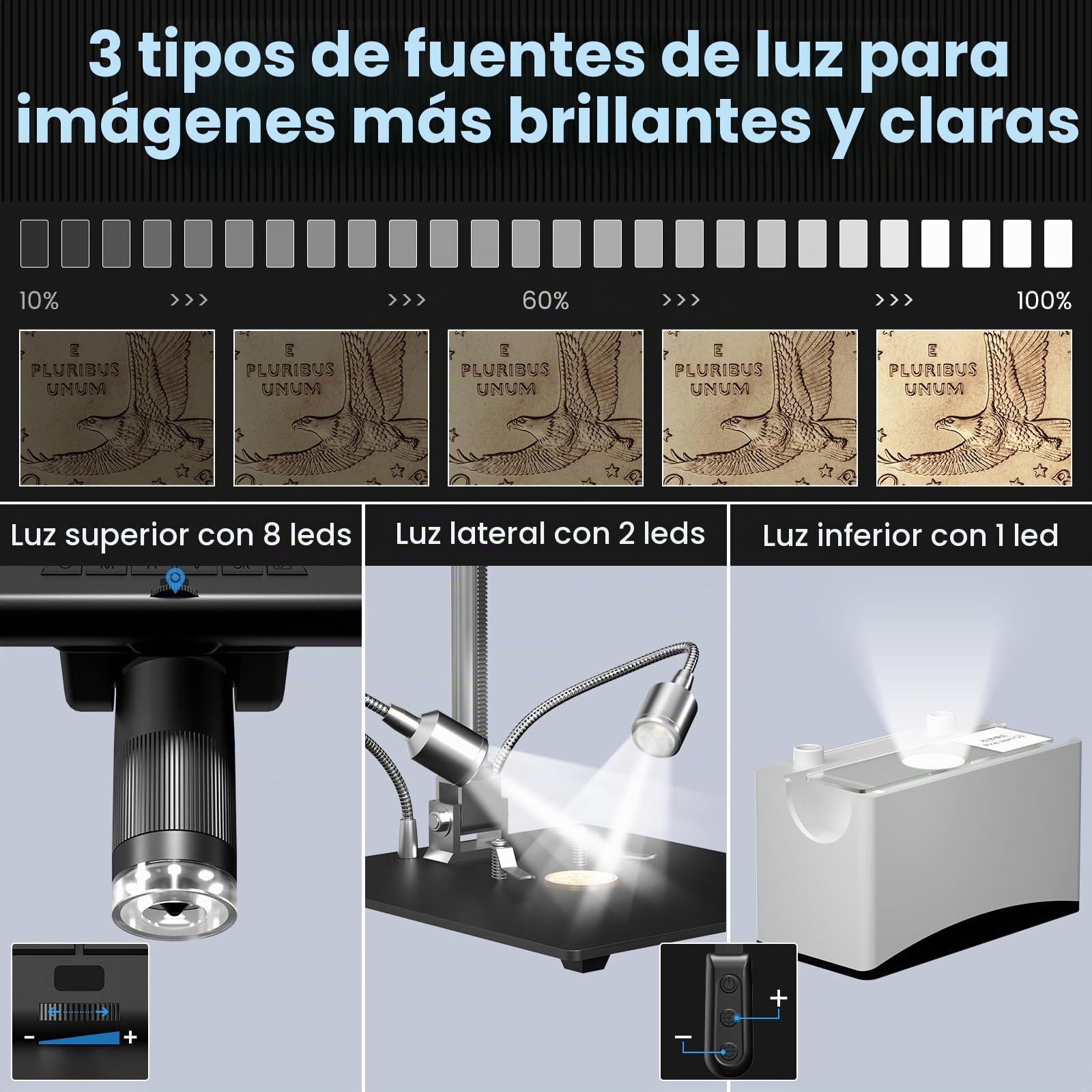 Andonstar AD210 Microscopio Digital LCD de 10.1 Pulgadas para soldar, microscopios de Monedas, Vista Completa para Monedas de Error con luz, microscopio electrónico de 10.1 Pulgadas