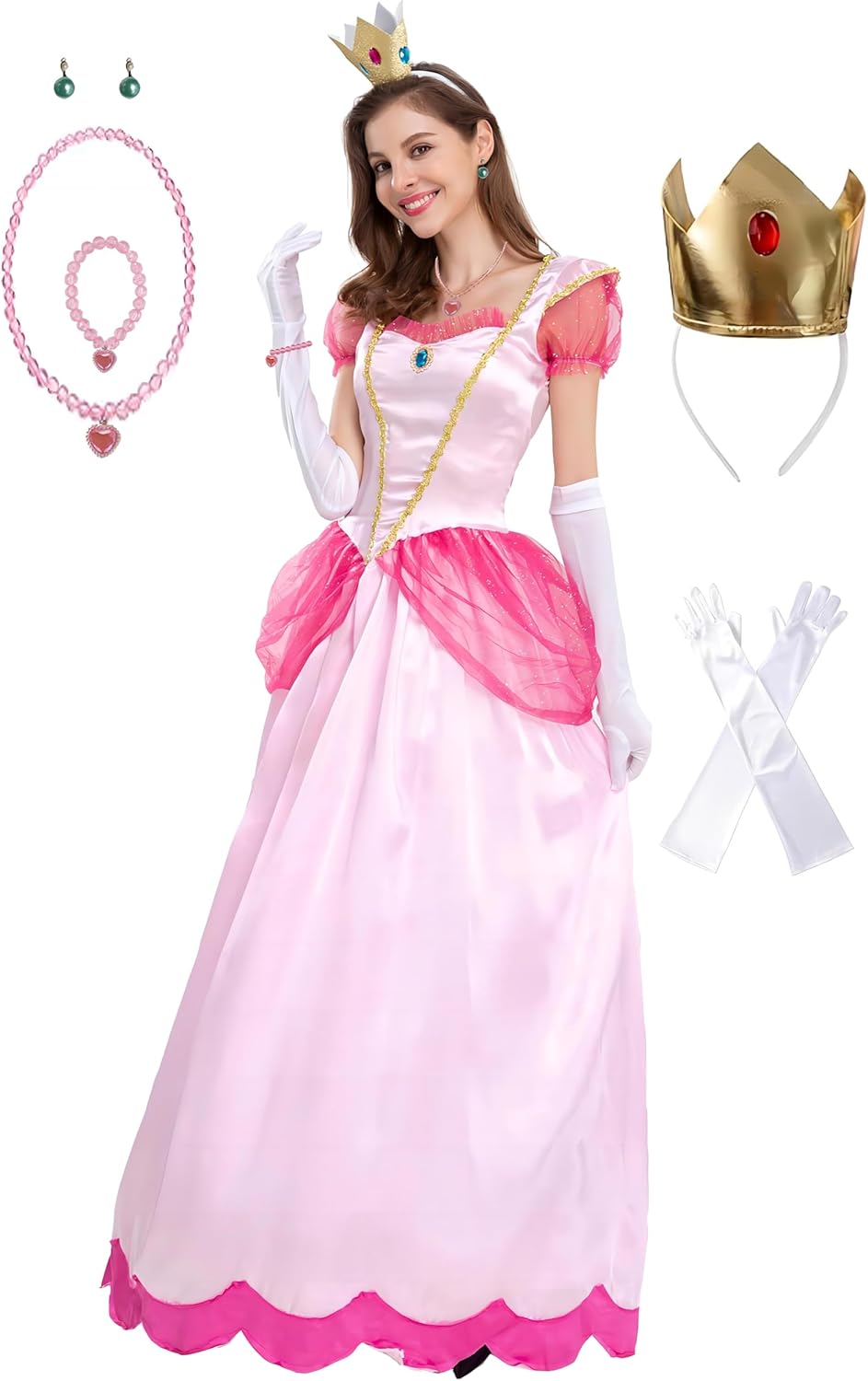 Princess Peach Costume Adult Super Borthers Costume Women With Accessories Pink Large