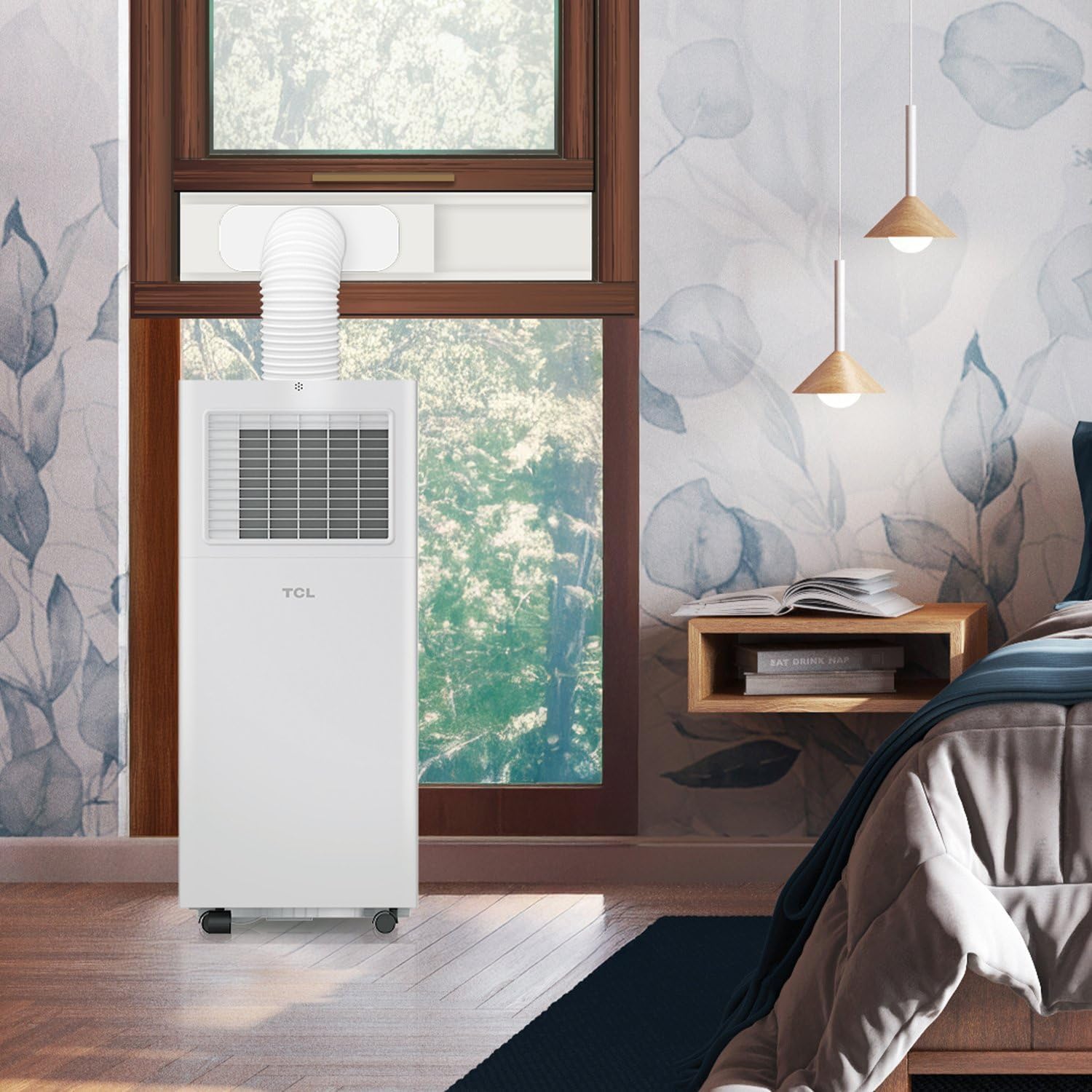 TCL Portable Air Conditioner installed in a bedroom window