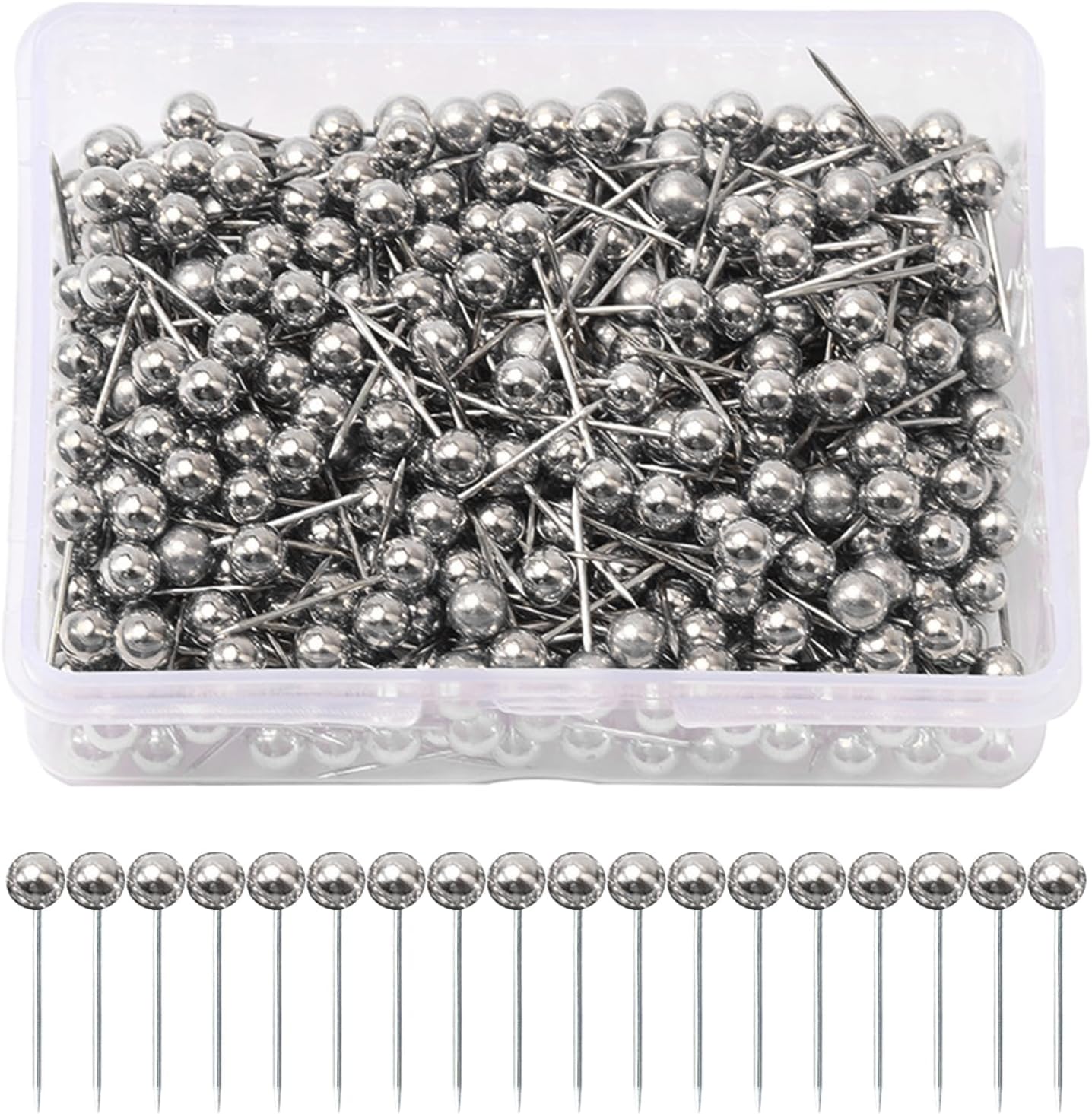 400 Pcs Push Pins, Map Push Pins for Cork Board Plastic Round Head Map Tacks Thumb Steel Point for World Map, Silver