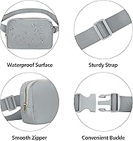 Vista 4 de VOROLO Riñonera para mujeres y hombres, bolsa cruzada, bolsa de cinturón con correa ajustable, Gris claro, Talla única