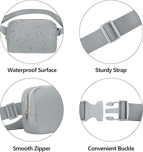 Miniatura 4 de VOROLO Riñonera para mujeres y hombres, bolsa cruzada, bolsa de cinturón con correa ajustable, Gris claro, Talla única