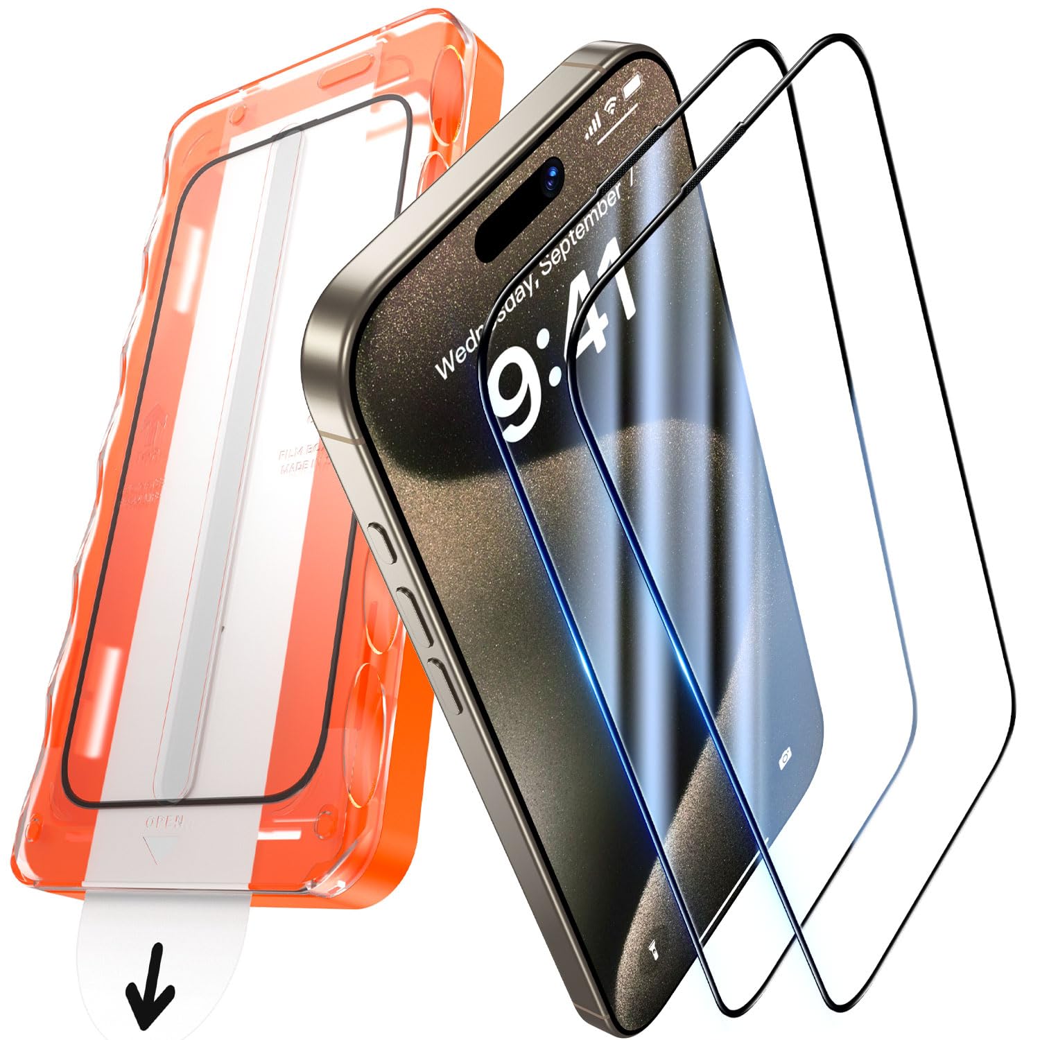 UniqueMe für iPhone 15 Pro für Panzerglas - [Full Screen Displayschutz] Schutzfolie für iPhone 15 Pro Schutzglas, Auto Installation, 2 Stück