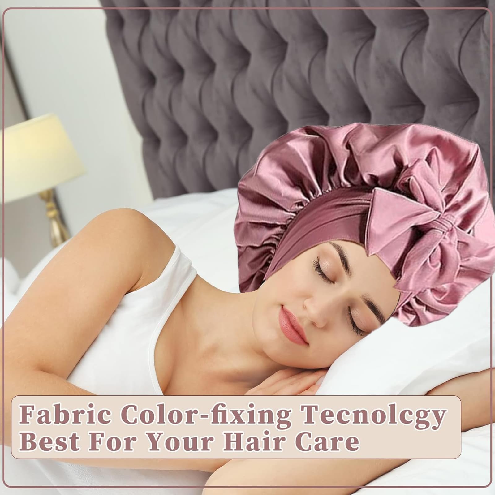 Bonnet de sommeil en soie pour femme - Réglable - Double face - Réglable - Double face, Poudré