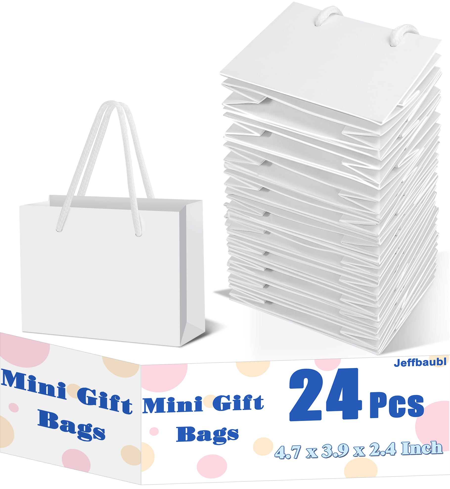 Jeffbaubl 24 Pcs Extra Small Gift Bags, 3.9 x 4.7 x 2.4 Inch Mini Gift Card Bag, Small Gift Bag with Handles, White Paper Bags for Wedding Birthday Baby Shower Party Favors (White)