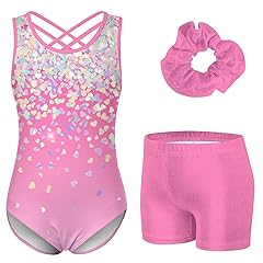 Idgreatim 5-10 Years Gymnastics Leotards for Girls Sparkly Unitards Biketards with Shorts Activewear Outfits