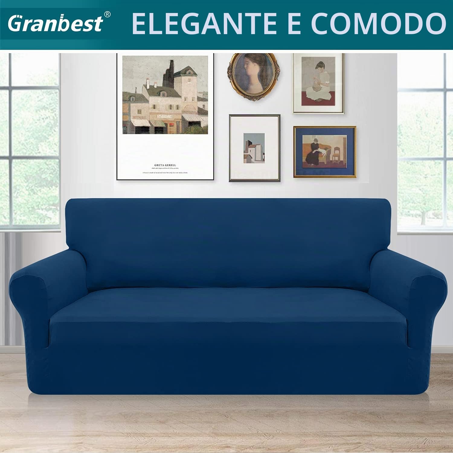 Granbest Copridivano a 3 posti, super morbido, in elastan, per cani e animali domestici, con fondo elastico (3 posti, blu scuro)