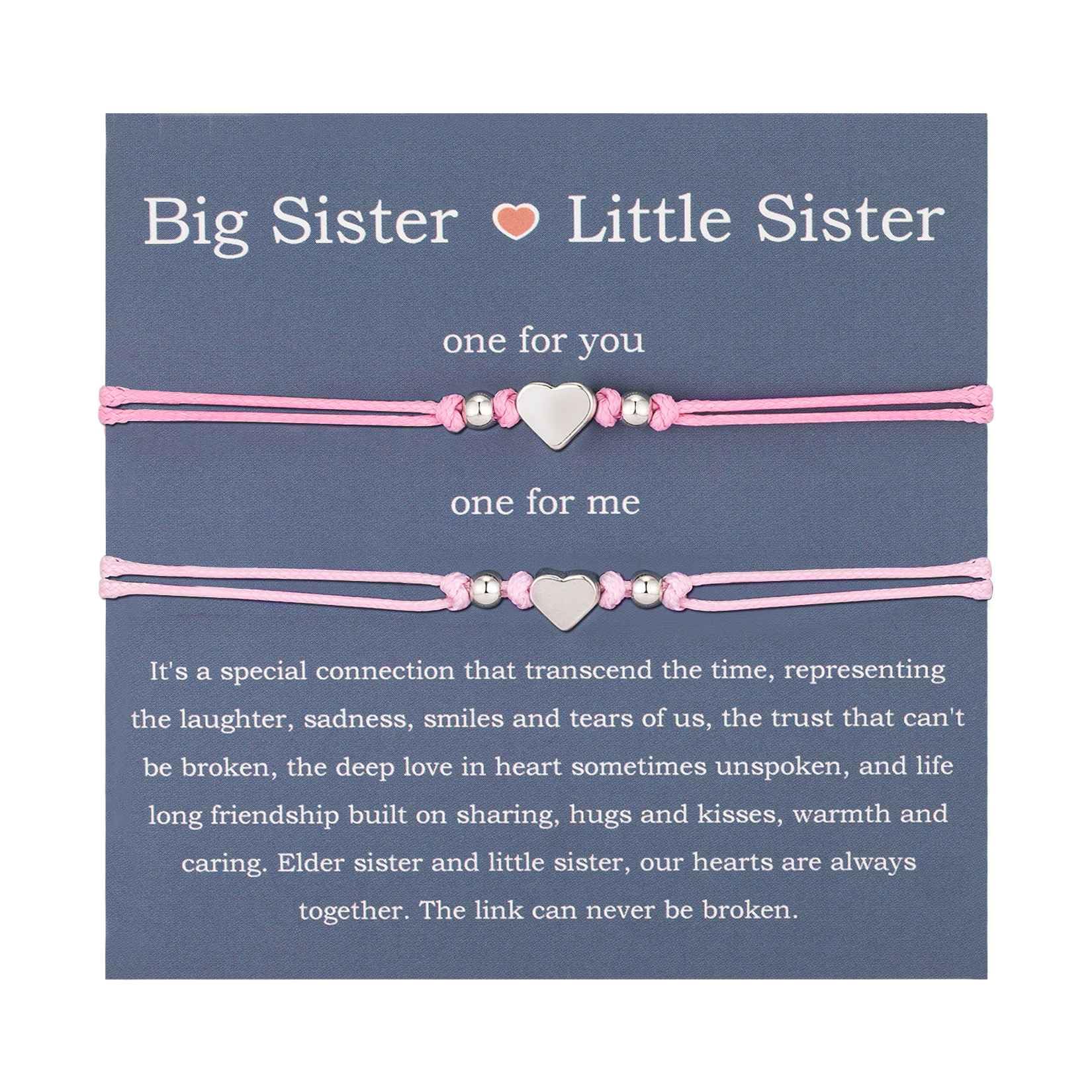 AnotherKissSisters Gifts, Big Sister Little Sister Bracelets for 2, Best Friend Friendship Gifts, Heart Matching Bracelets for Women Girls, Sister Birthday Christmas Gift Ideas