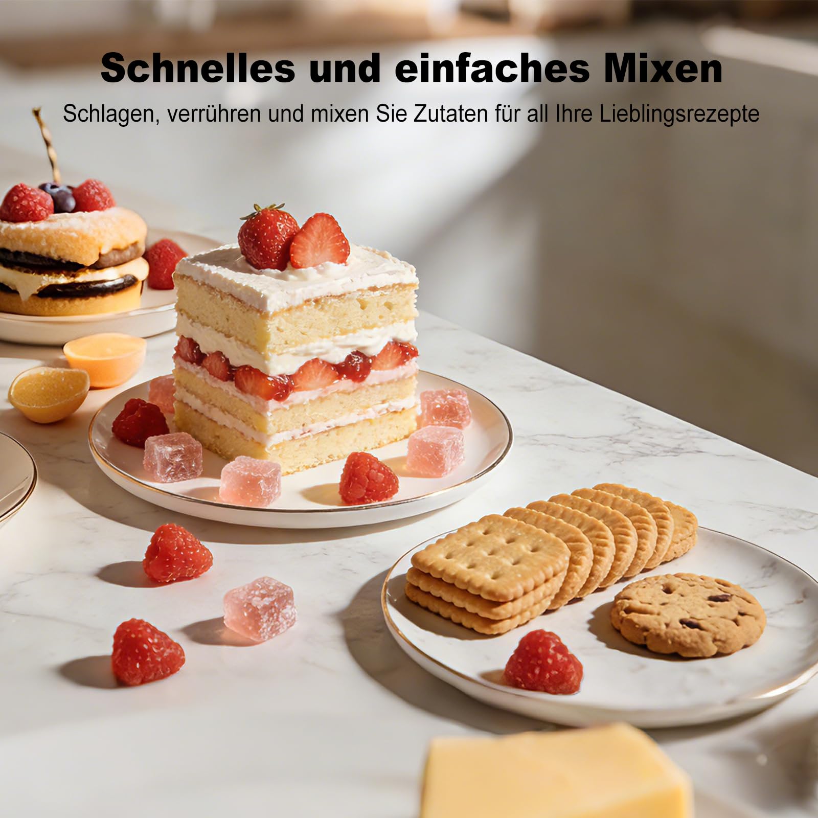 Camic Handmixer mit 9 Geschwindigkeitsstufen, Kabelloser Elektrisch- Handrührgerät mit Schneebesen, Knethaken und Rührstab zum Schlagen von Eiern, Sahne und Marmelade sowie zum Mixen