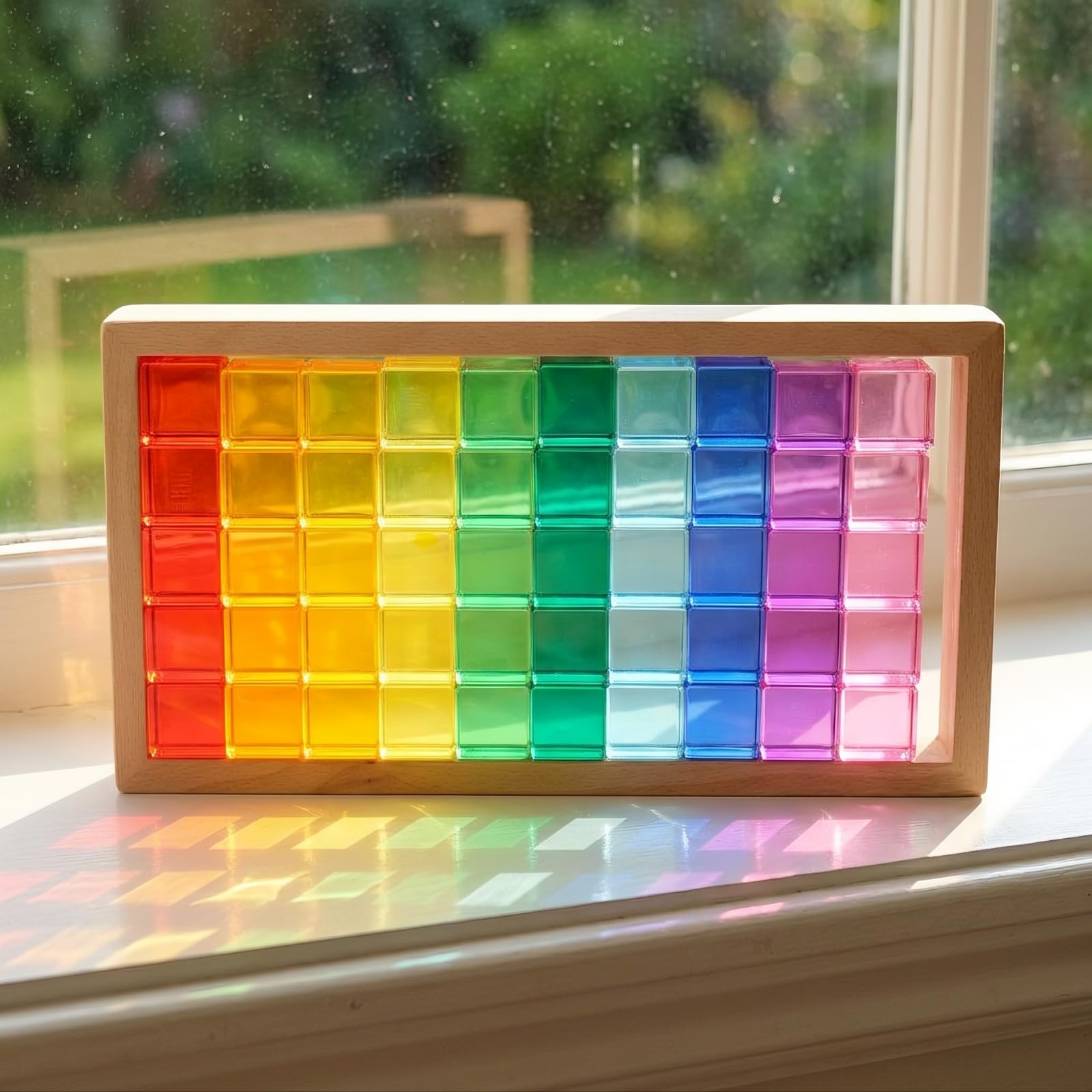 50 Pezzi Mattoncini Incastro | Traslucido, Mattoncini Colorati in Acrilico, Colorato, Blocchi da Costruzione in Legno e Acrilico, per Tavolo Luminoso
