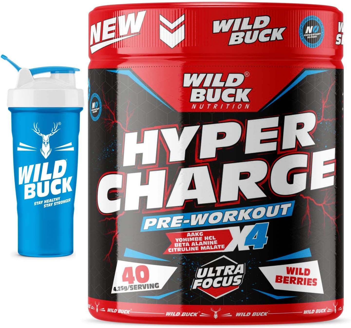 WILD BUCKWild Pre-X4 Hardcore Pre-Workout Supplement Powder with Creatine Monohydrate, Arginine AAKG, Beta-Alanine, Explosive Muscle Pump -For Men & Women [40 Servings, Wild Berries] Free Shaker