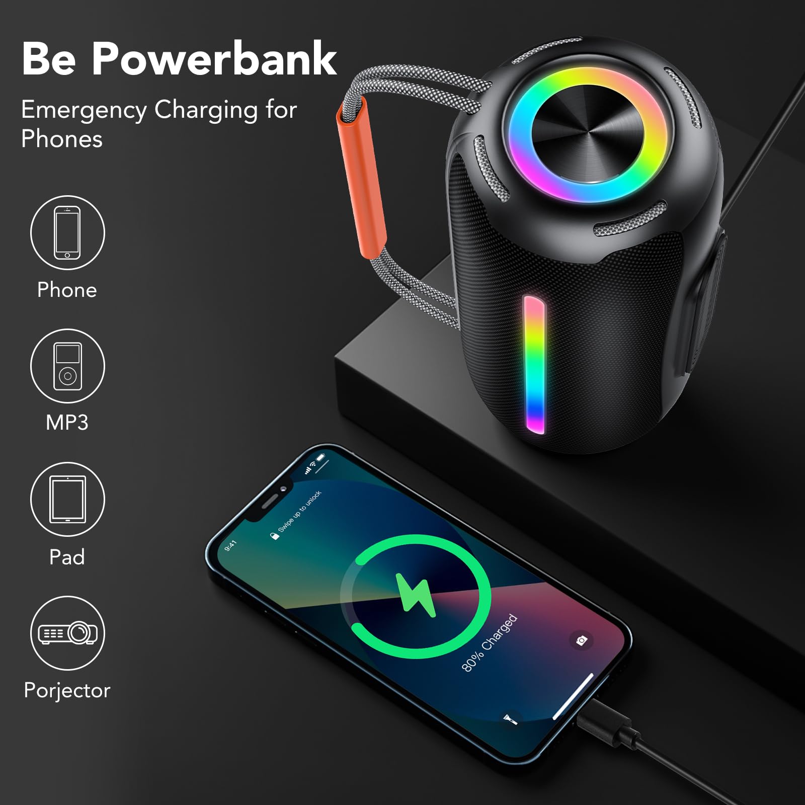 aowoka Tragbarer Bluetooth Lautsprecher mit Griff