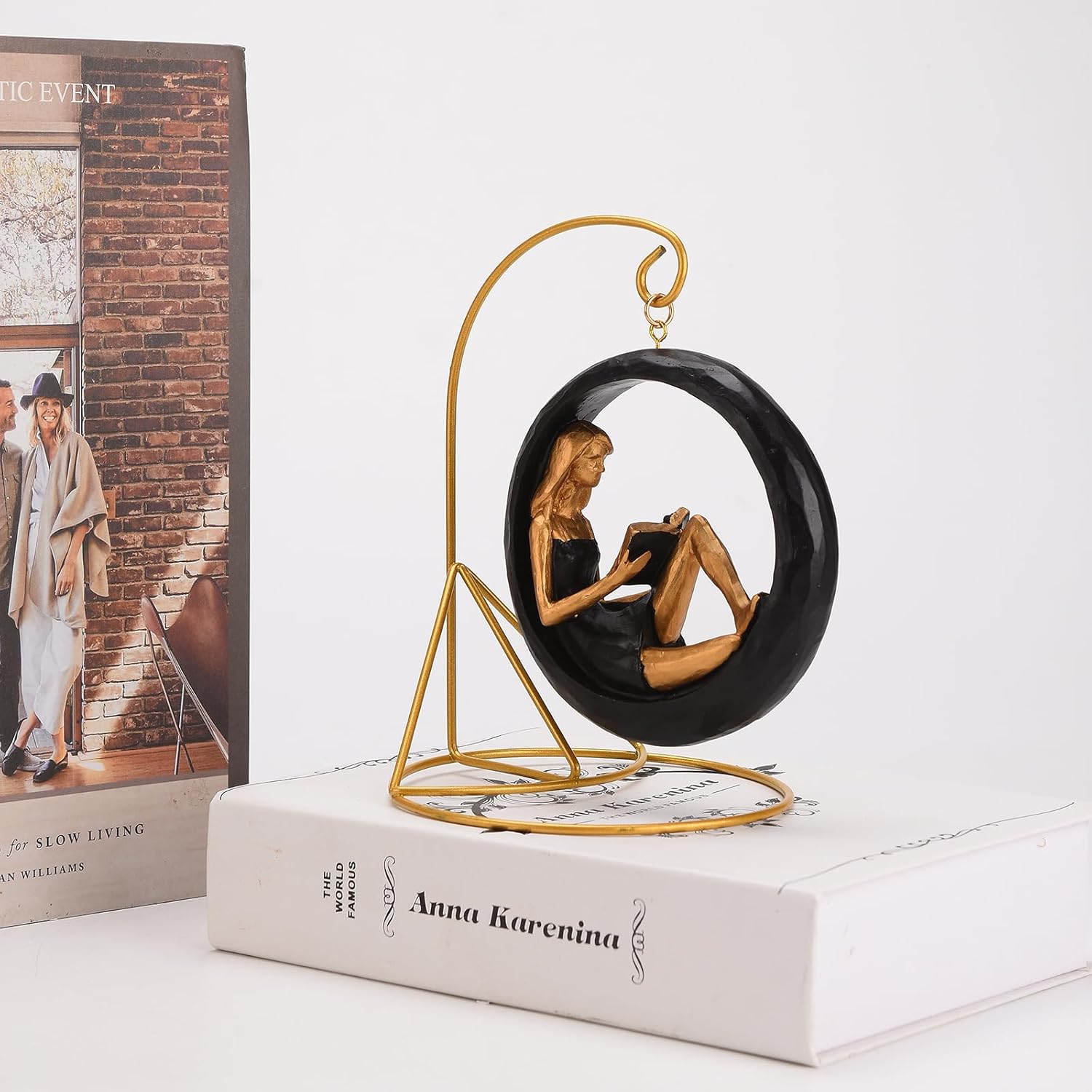 BRABUD Resin Yoga Girl Reading Book Statue Sitting in Circle Figurine Art Ornament Home Bookshelf Desk Library Office Decor Gift TQSHBS15
