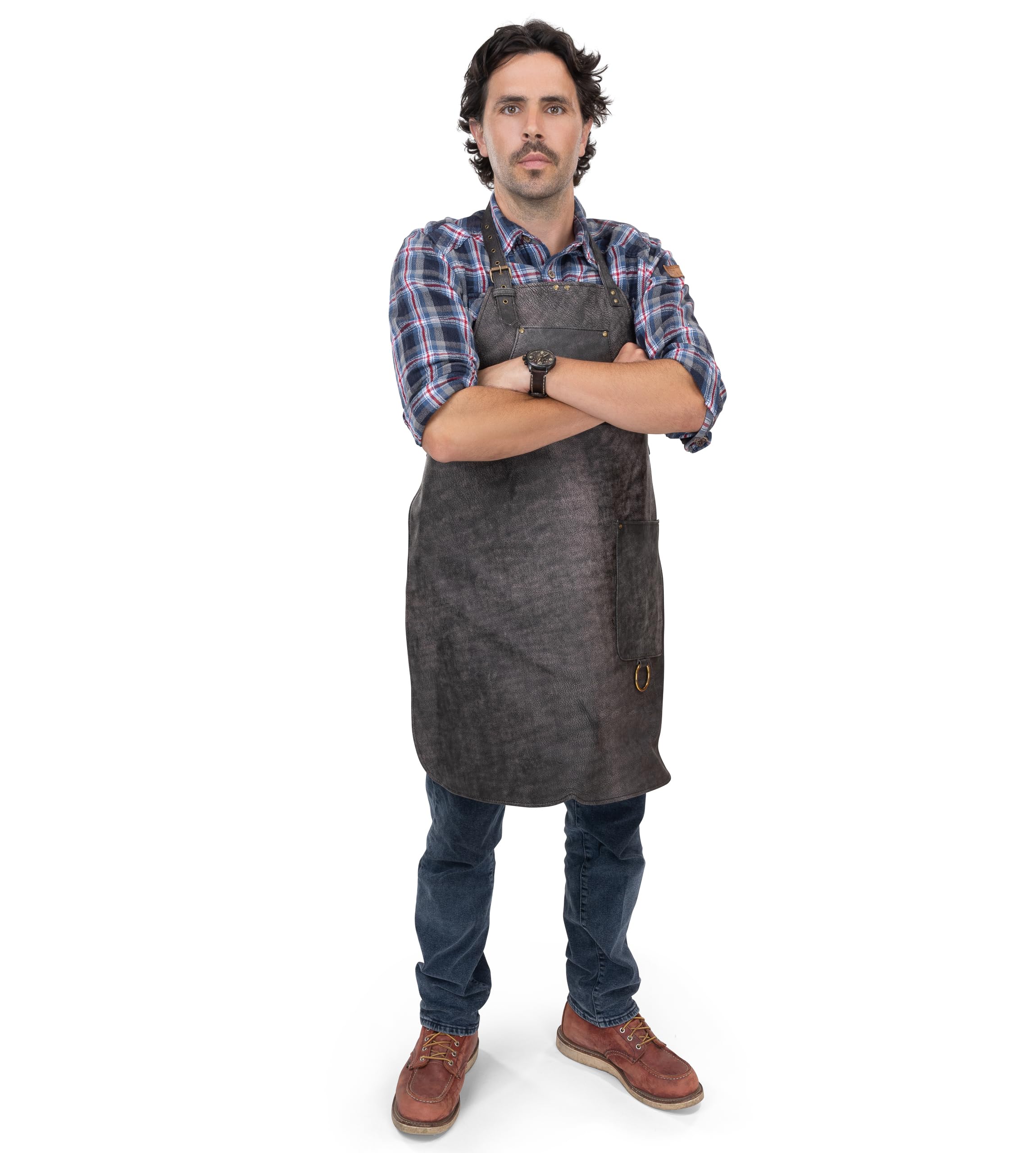 Angus Stoke Grembiule in pelle per barbecue - Grembiule in pelle pieno - Grembiule in pelle vintage - Grembiule per BBQ e cucina - Henry, marrone, Taglia unica