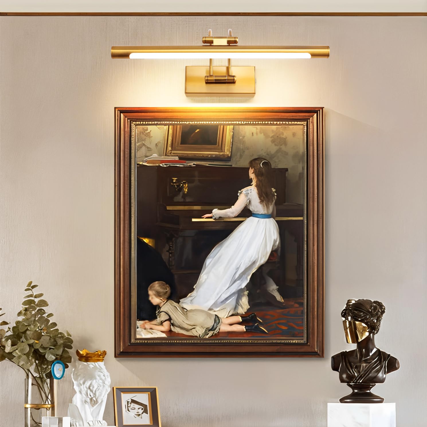 MantoLite LED Regulable Lámparas de Pared 10W,40CM Interior Iluminación para cuadros y expositores Cabeza Giratoria Lectura Lámpara,Latón Mate Baño Espejo Apliques de Pared 3000K/4000K/6000K