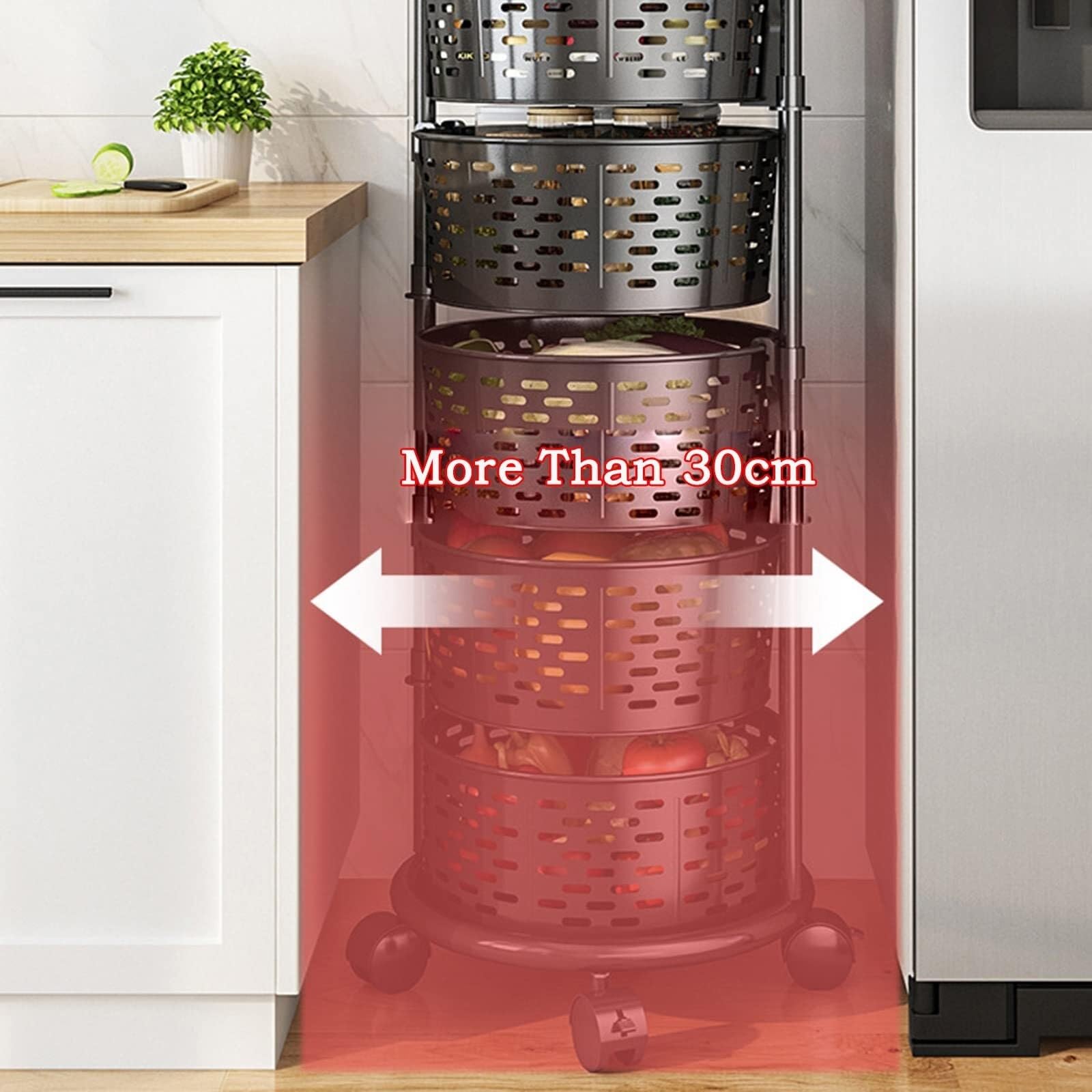 Serving Trolley Carrello Cucina Carrello Rotante Con Ruote In Acciaio Al Carbonio Portaoggetti Da Cucina Cestino Per Frutta E Verdura Dipensa o Bar(3 Tier)
