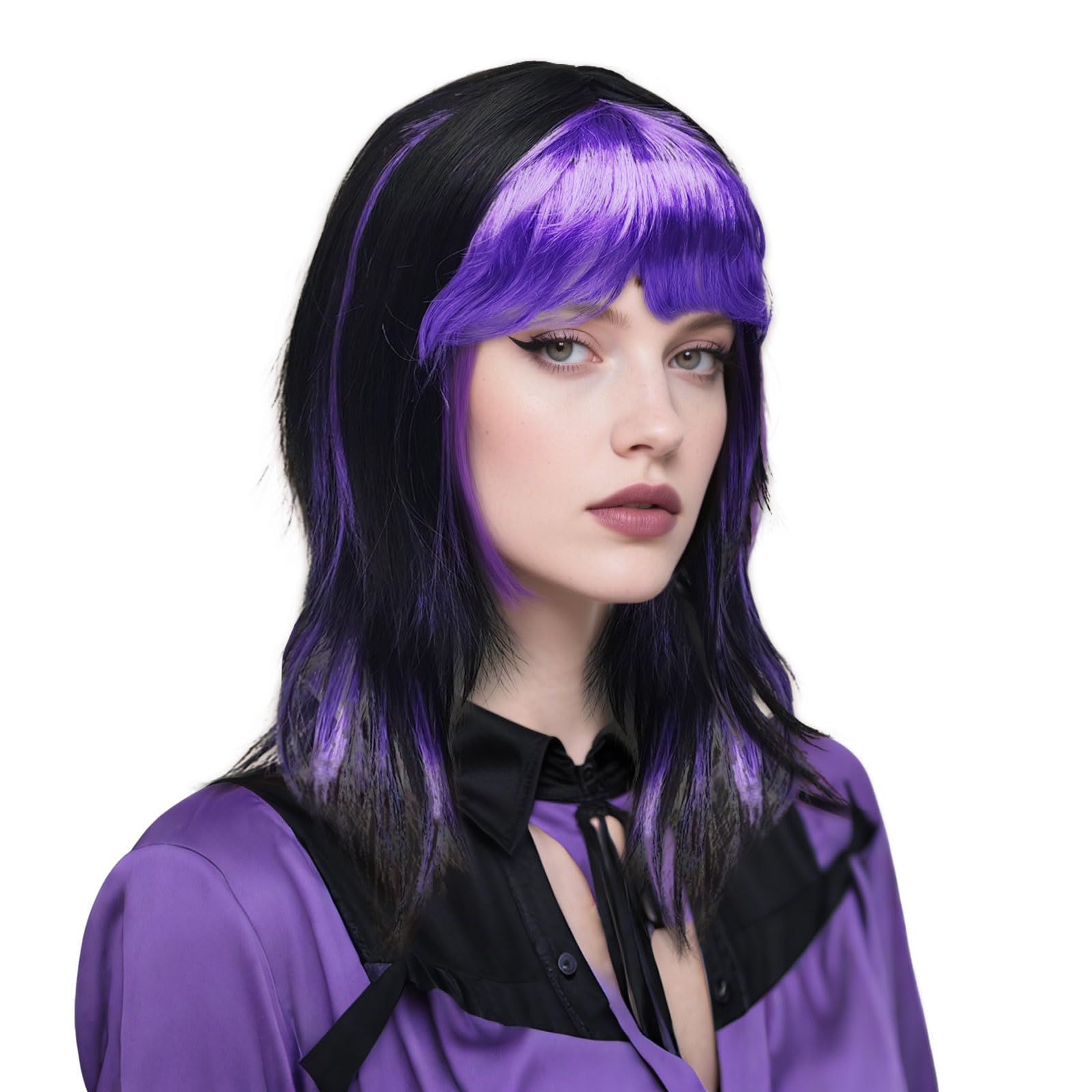 SAIIURV Black Purple Witch Wig Women Straight Double Wigs Halloween Wig Women for Halloween Accessory Witch Accessory Masquerade Carnival Party