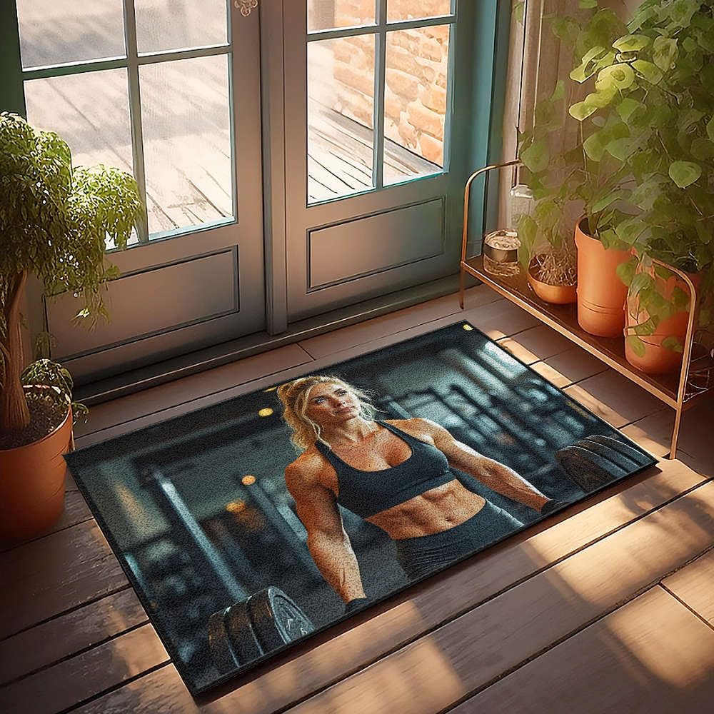 Paillasson d'entrée drôle modèle fitness grand tapis essuie-pieds pour retenir la saleté