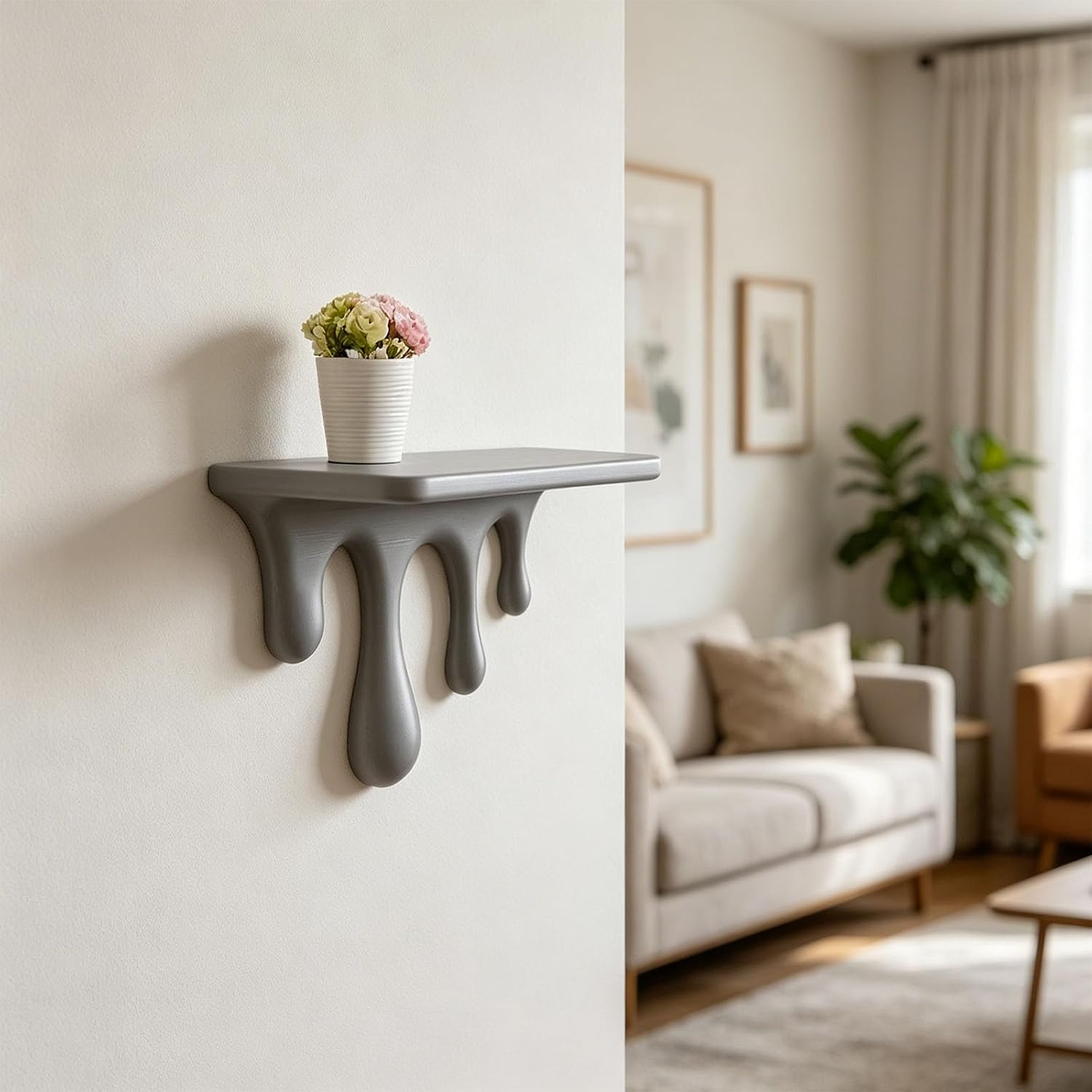 Melting Wall Shelf Wall Mounted Display Shelf, Dripping Decor Accent for Small Items in Bedroom, Study and Entryway Drip Decor Display Floating Accent Artistic Entryway Study Room Apartment