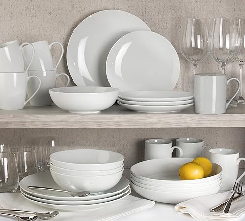 Miniatura 2 de Euro Ceramica Essential Collection - Vajilla y vajilla clásica de porcelana fina de 20 piezas, 4 cuencos de 9 pulgadas incluidos, servicio para 4,