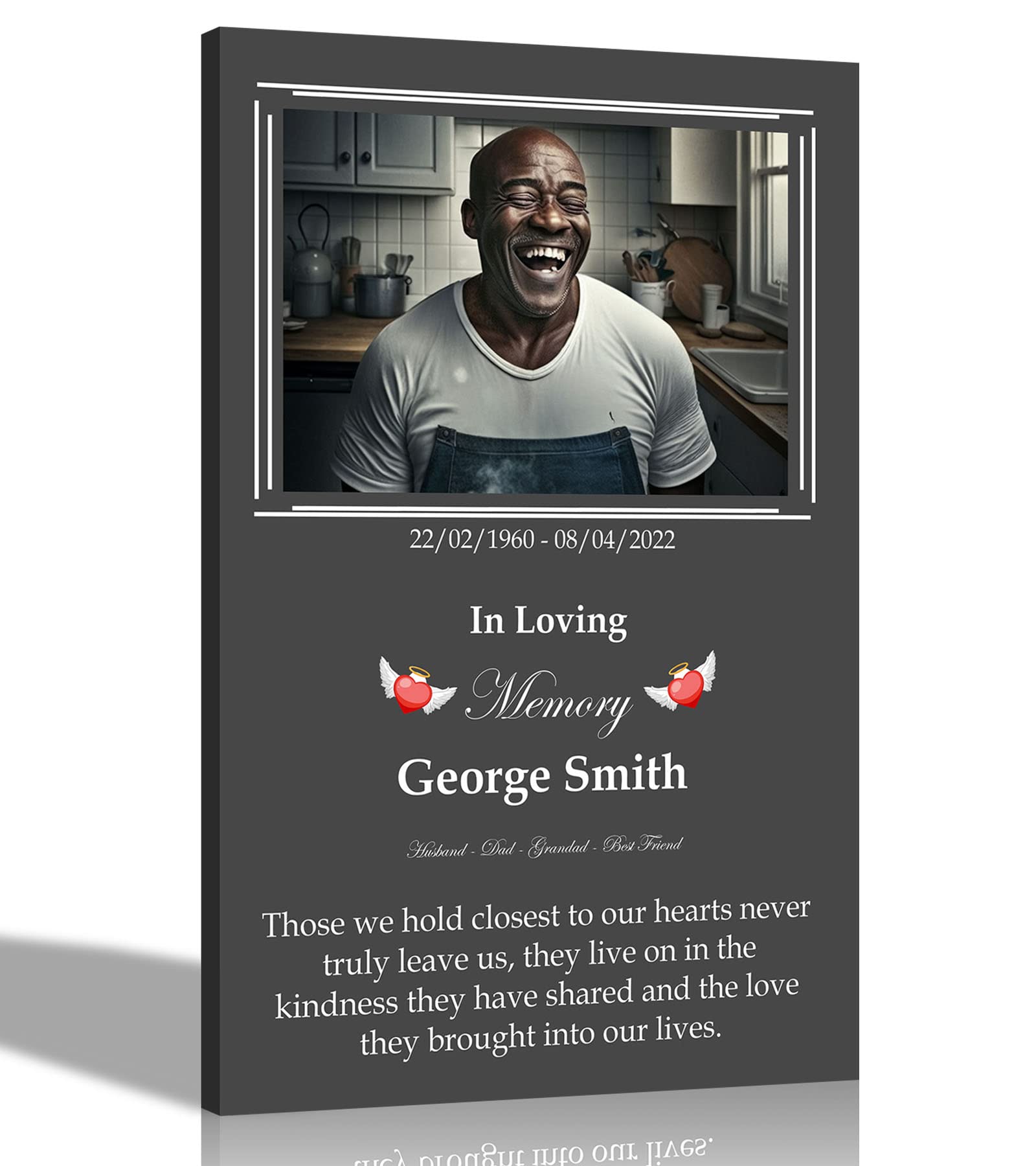 Artley Prints Black - Portrait Personalised Remembrance Canvas Wall Art | Framed Memorial Tribute, Bereavement Pictures For Grandad, Dad, Husband, Son 40 X 30Cm (16 X 12 In) A3