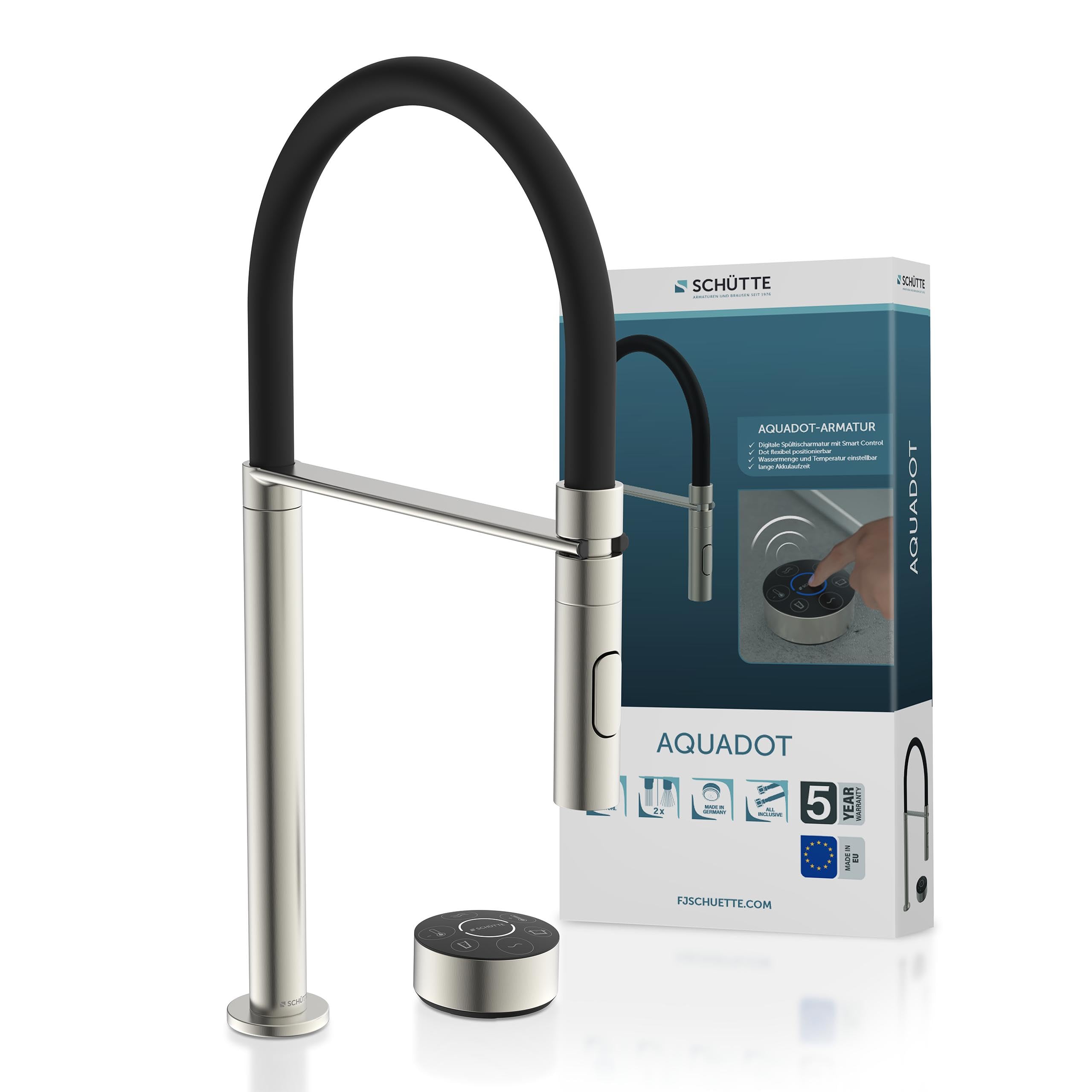 SCHÜTTE Aquadot, rubinetto digitale per lavello con controllo intelligente, rubinetto moderno da cucina con tubo soft touch, effetto acciaio inox/nero