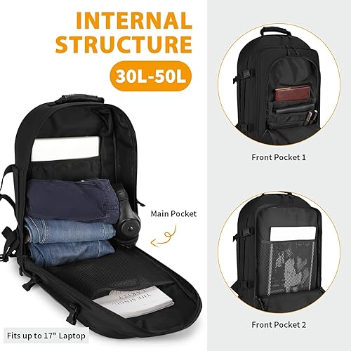 Miniatura 7 de HUNTVP Mochila táctica militar MOLLE Caza mochila equipo asalto paquete 45L expandible ejército mochila, Negro -, Mochila