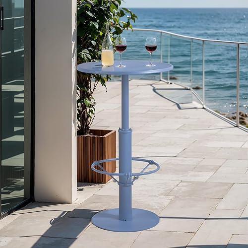 Miniatura 15 de LOKKHAN Mesa de bar industrial rústica de 42 pulgadas de alto, 19.68 pulgadas de diámetro, barra de metal redonda de madera, altura ajustable, mesa