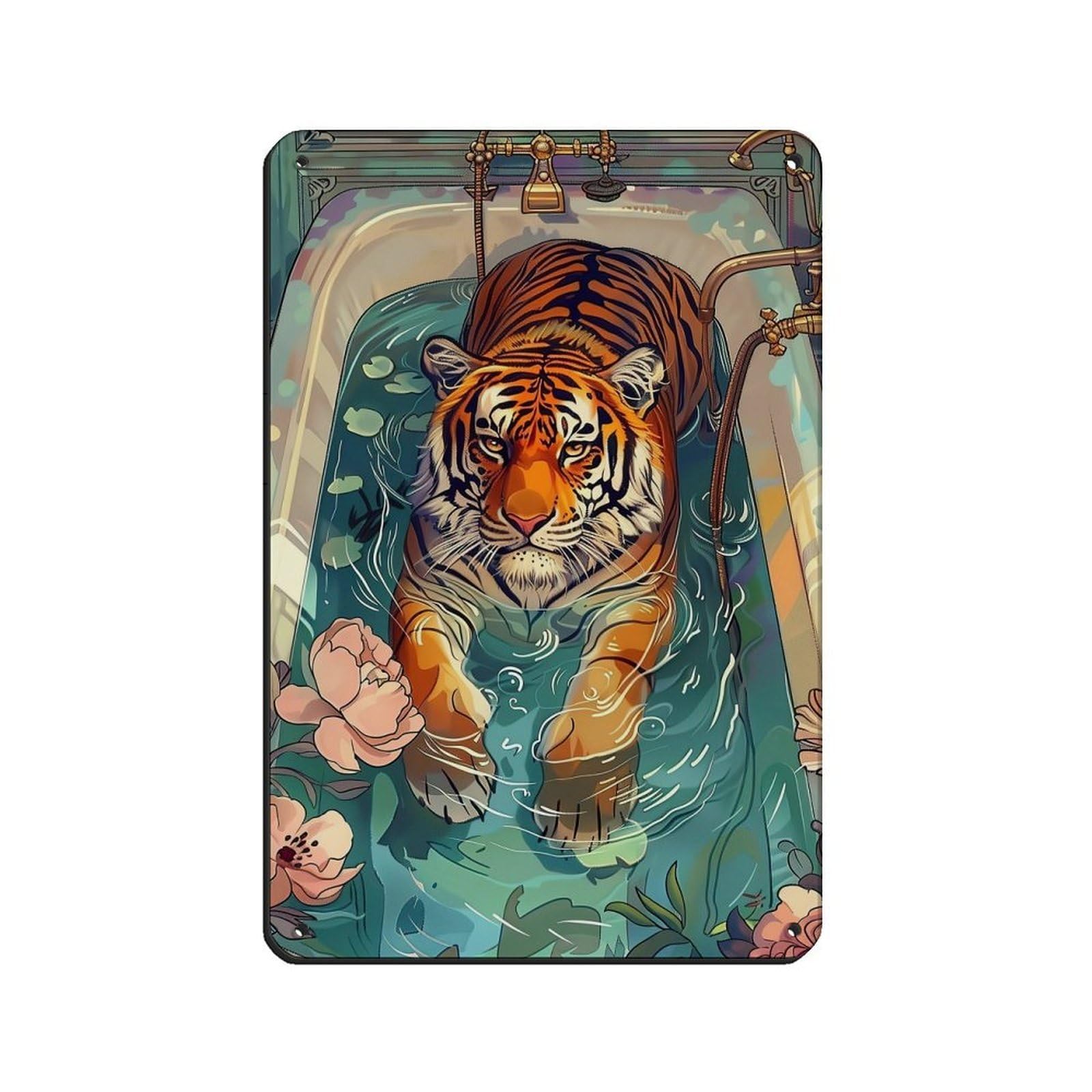 Poster for Matisse's Tiger on The Bathtub Tin Sign Vintage Metal Pub Club Cafe Bar Home Wall Art Decoration Poster Retro 8x12inch(20x30cm)