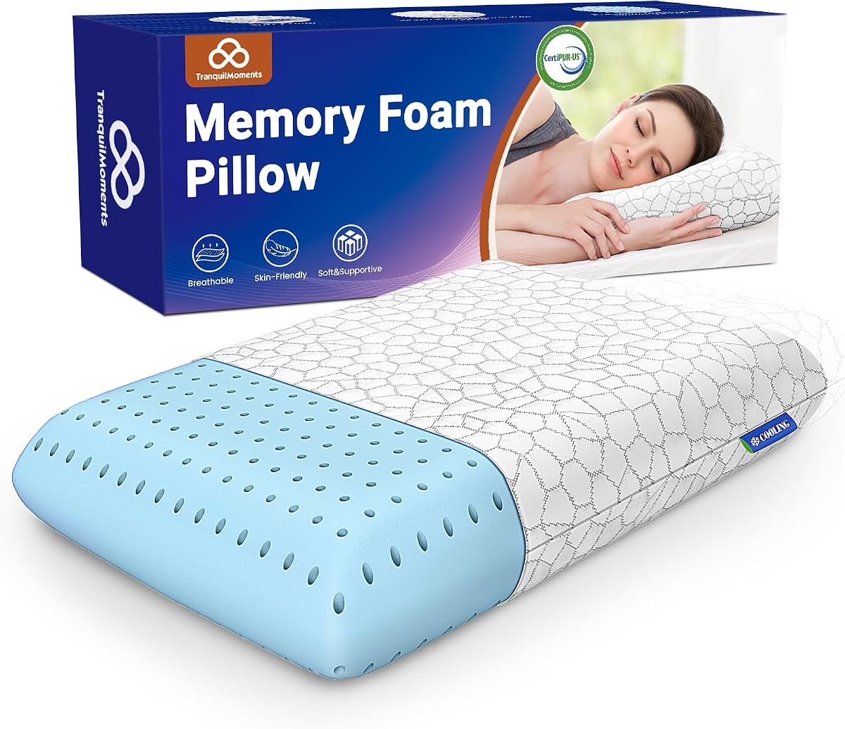 Memory Foam Pillows, Bed Pillow for Side,Back and Stomach Sleepers,Neck Pillow for Sleeping with Removable and Machine Washable Cover, Standard Size (1 Pack)