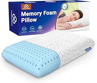 TranquilMoments Memory Foam Bed Pillow for Side, Back & Stomach Sleepers - CertiPUR-US Certified, Washable Cover, Standard Size