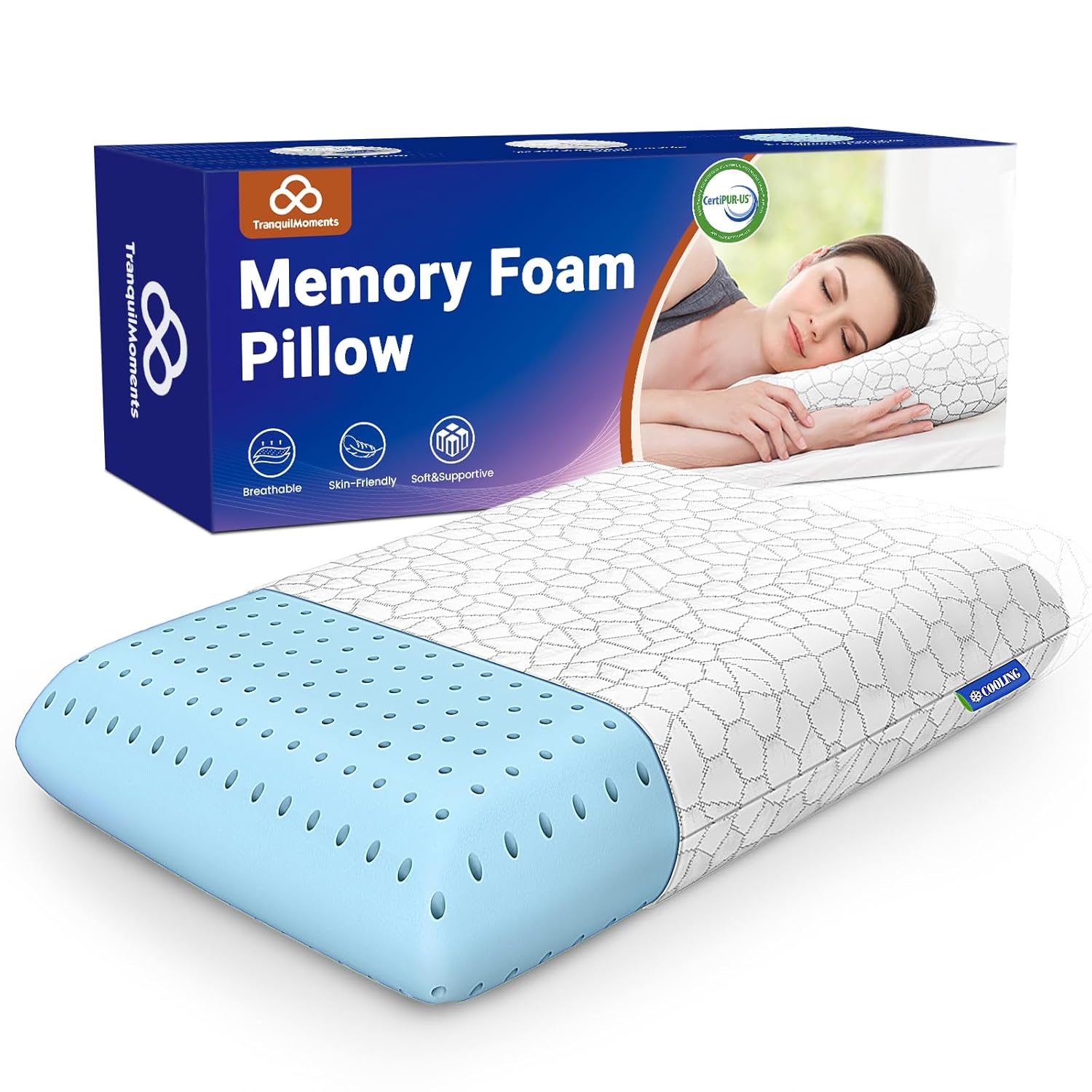 Memory Foam Pillows Bed Pillow for Side Back and Stomach Sleepers Neck Pillow for Sleeping with Removable and