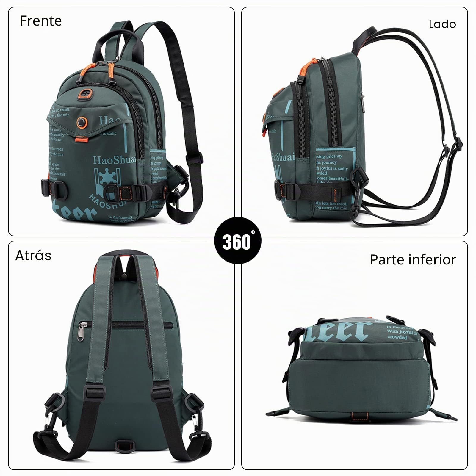 FANDARE Bolsa de Pecho Bolsos Cruzados Mochila Bolsa de Escuela Bolso Hombro Mujer Bolsos Bandolera Cruzada Sling Bag Viaje con Orificio para Auriculares & Correa de Hombro desmontableNegro