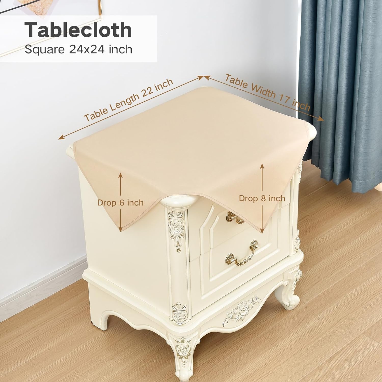 Small Square Tablecloth 24 x 24 in Polyester Fabric Cloth, Beige image 2