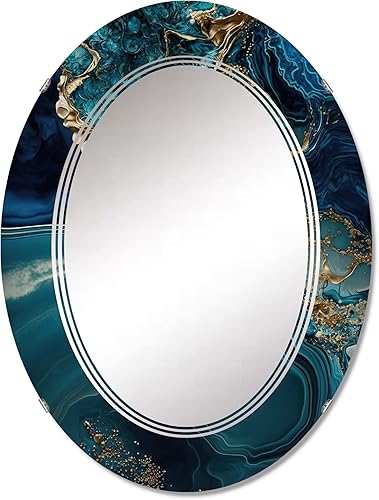 Miniatura 6 de DesignQ Abstract Geode Turquoise I - Espejo de tocador, espejos de baño, espejos de pared para sala de estar, dormitorio, espejo redondo, grande, 24