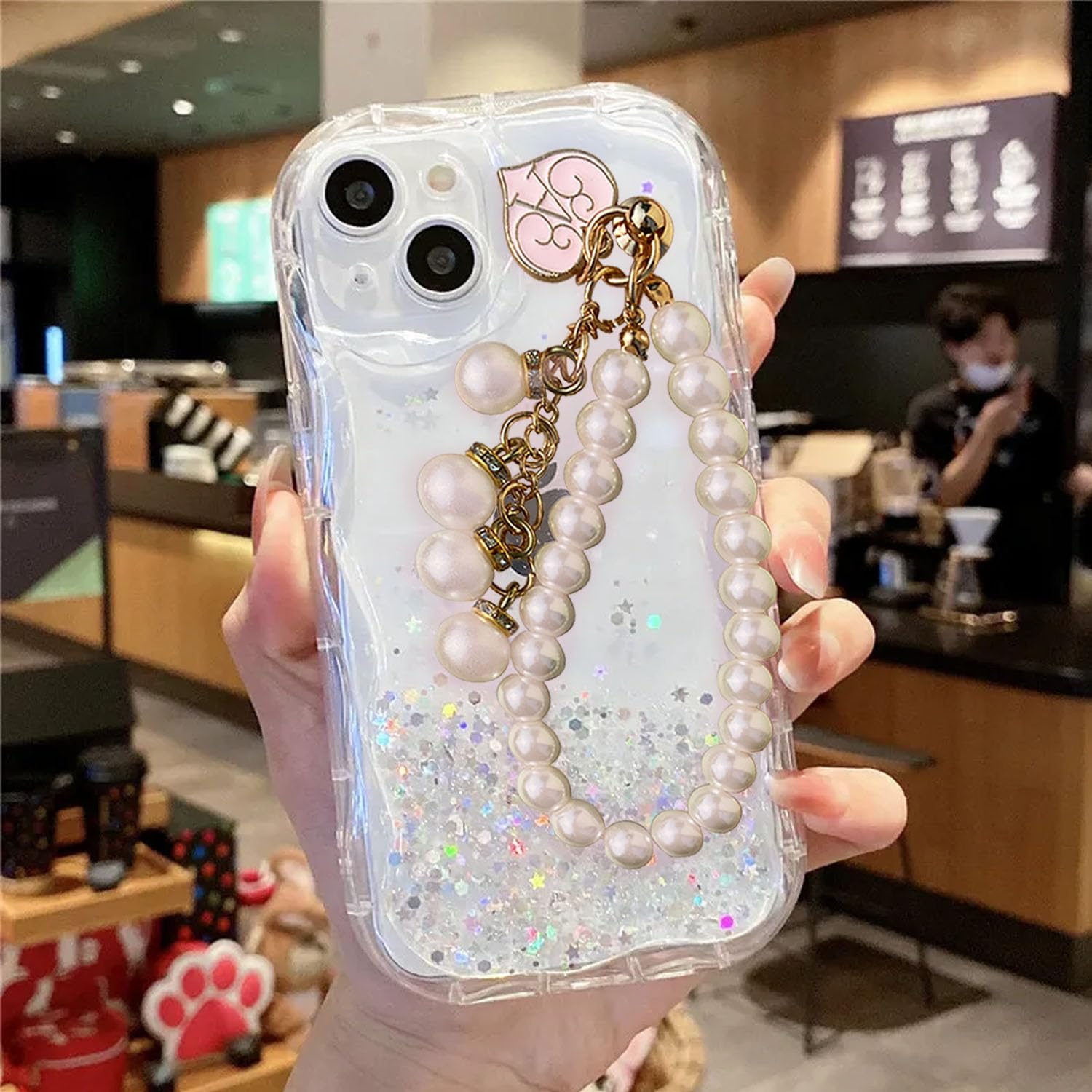 KC Back Cover for Apple iPhone 15 Plus - Shiny Pearl Wrist Hanging Chain Dry Fixed Glitter Curly Wave Shape Shockproof Soft Silicone Case with Camera Protection (Transparent) (B0CY99F988) Amazon Price History, Amazon Price Tracker