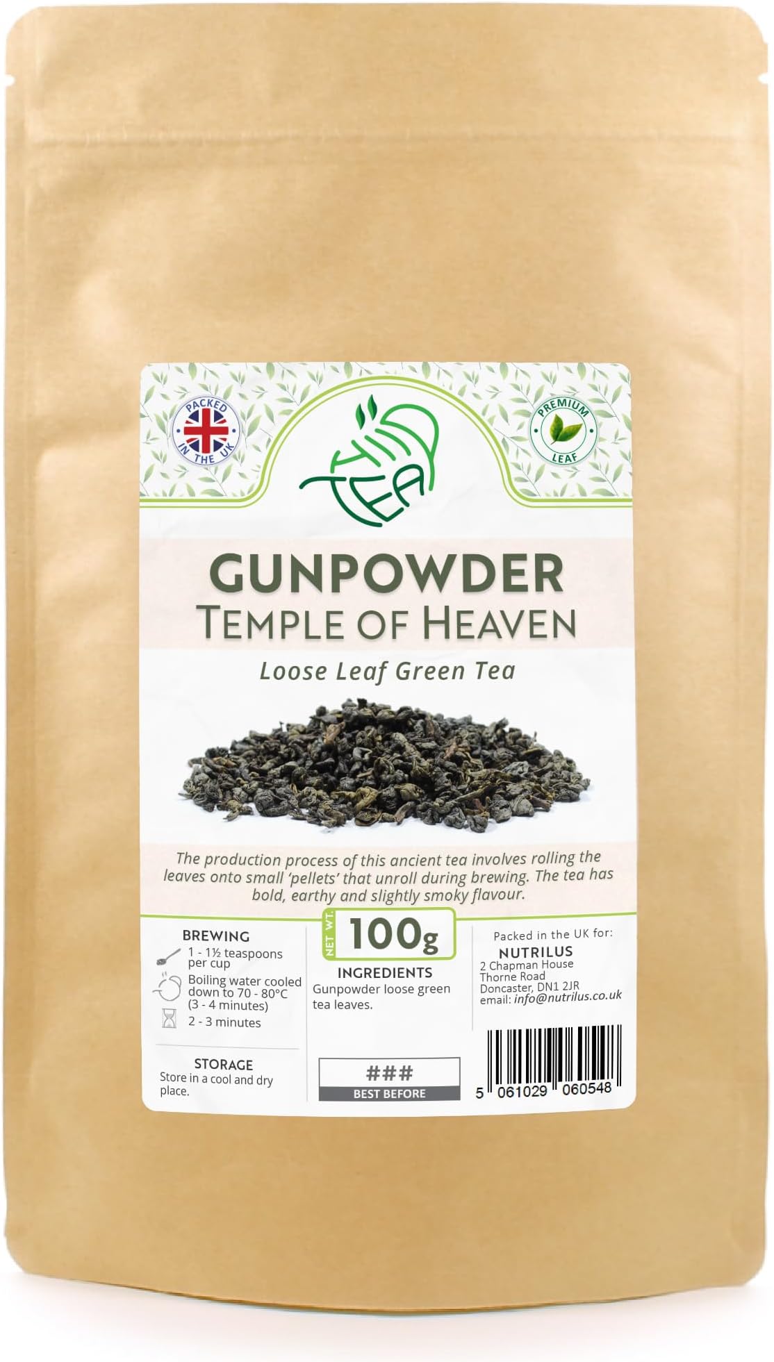 Gunpowder Temple Of Heaven Premium Loose Leaf Green Tea – Chinese Pearl Tea (100g)