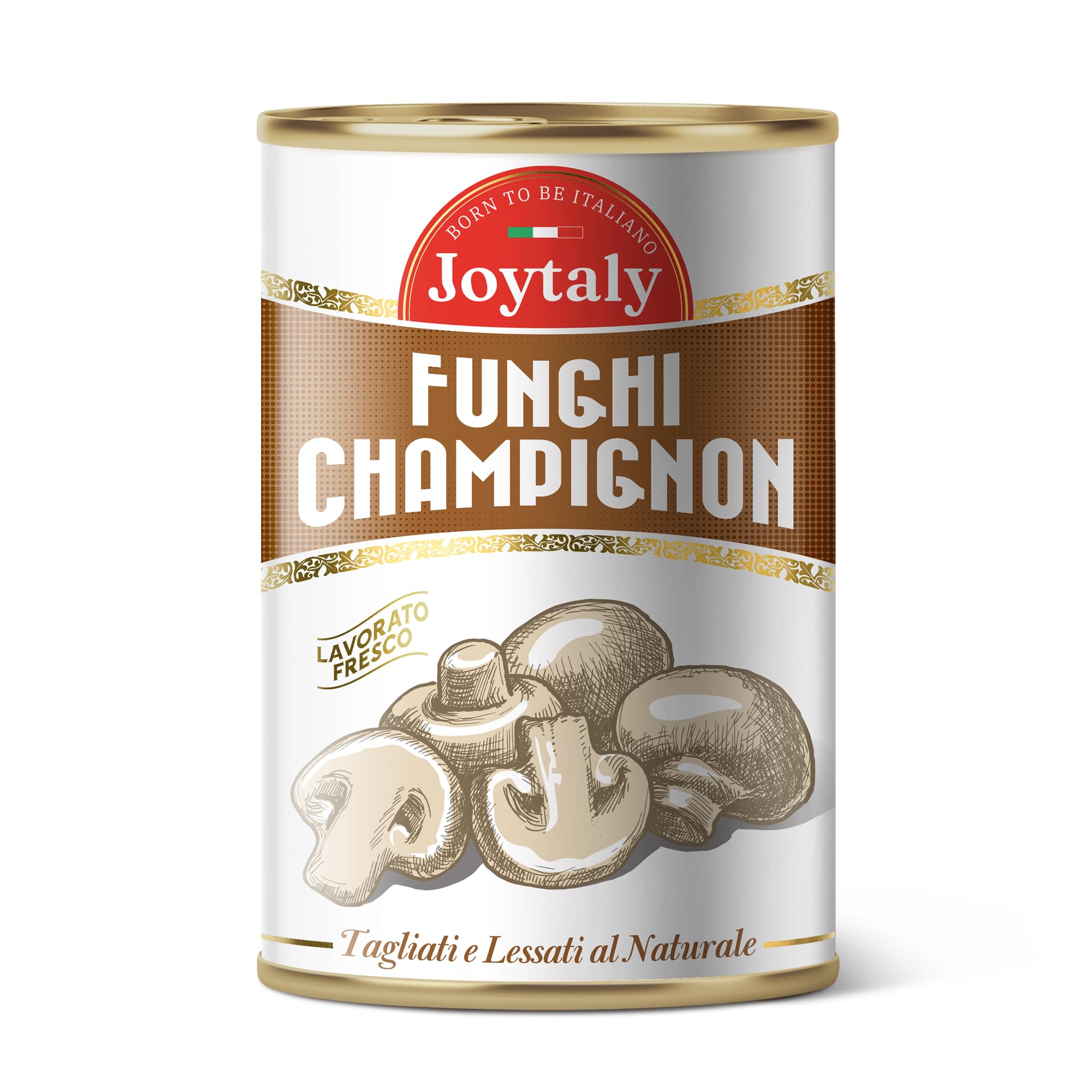 Joytaly Funghi Champignon, Confezione da 12 Lattine da 390g, Prodotto e confezionato 100% Italiano