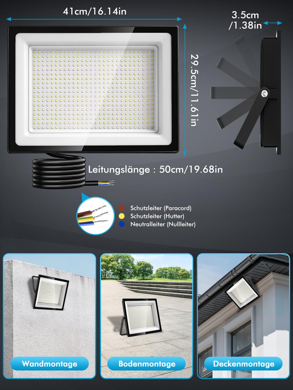 500W LED Strahler Außen, 3000K Warmweiß, Superheller 50000LM Aussenstrahler, IP66 Wasserdicht Scheinwerfer für Garten, Hof, Sportplatz, Garage