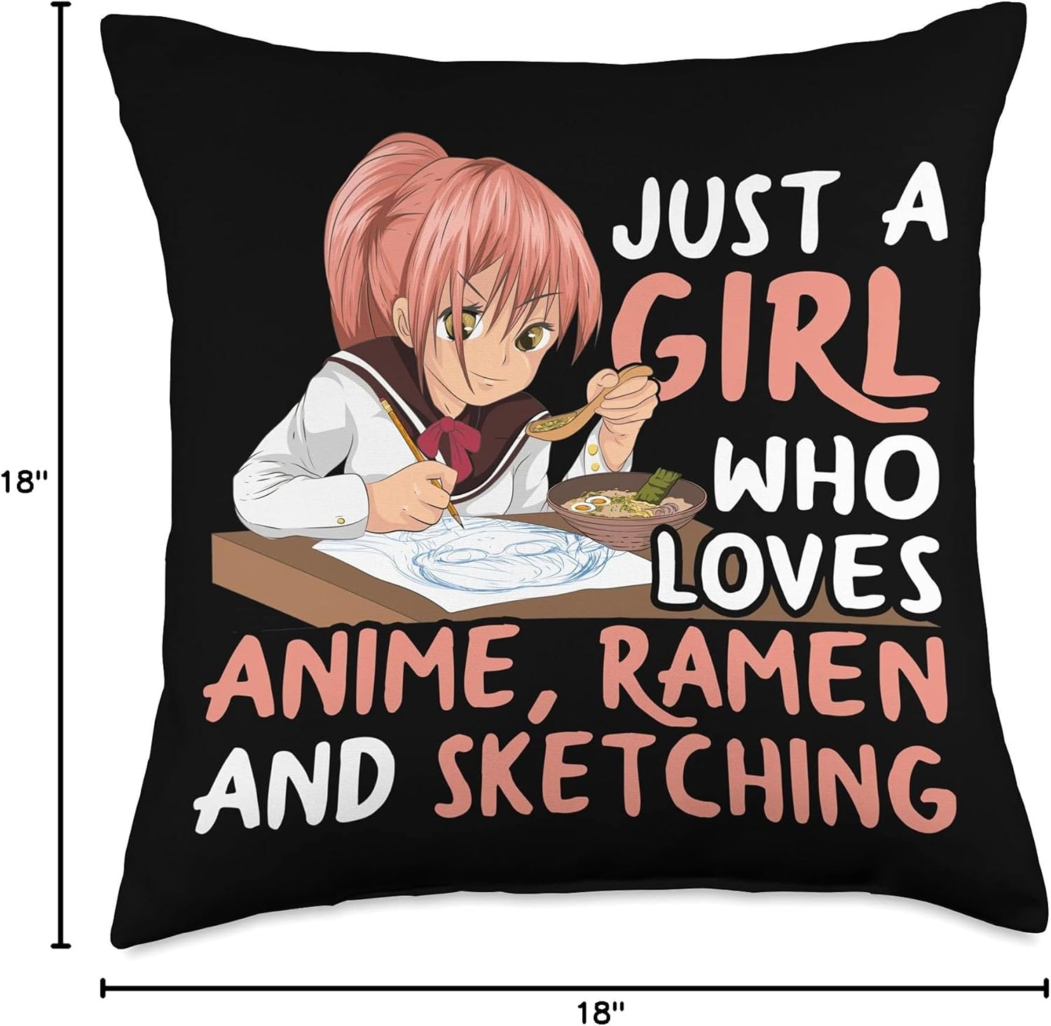 Just A Girl Who Loves Anime Ramen And Sketching Japan Anime Throw Pillow