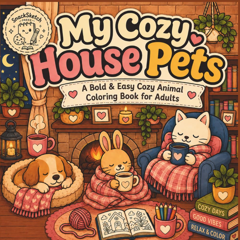 My Cozy House Pets: A Bold & Easy Cozy Animal Coloring Book for Adults (SnackSketch Cozy Coloring Collection)