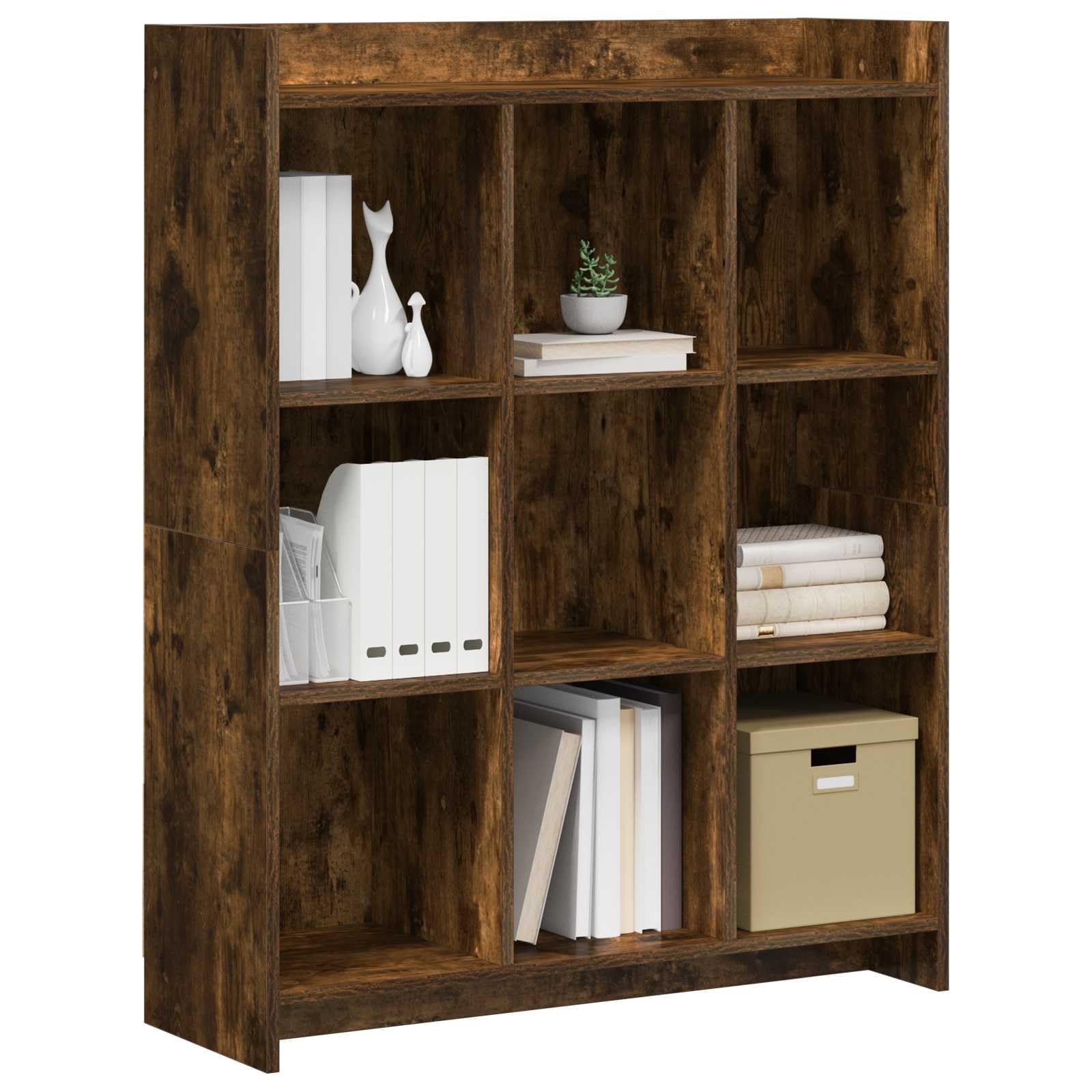 Libreria in rovere affumicato, 87,5 x 30 x 111 cm, in legno, diversi ripiani, organizer per soggiorno, studio, camera da letto, corridoio e biblioteca