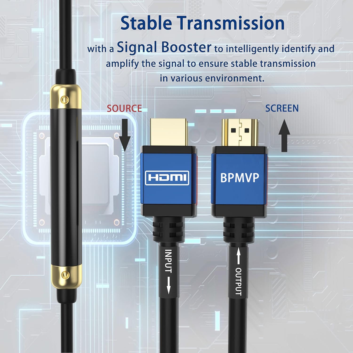 BPMVP Cavo HDMI 4K da 30,5 m, ultra HD, ad alta velocità, 4K60Hz, cavo HDMI 2.0, supporto 4K, 2160P, 1080P, 3D, Ethernet e ritorno audio (ARC), HDR, larghezza di banda 18 Gbps, HDCP2.2