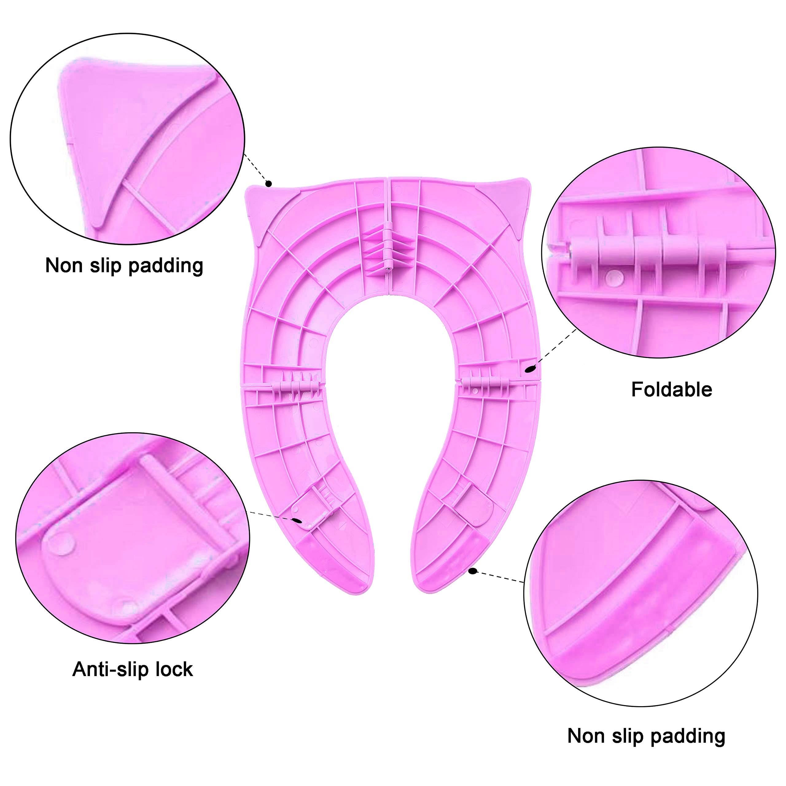 TECHHARK® Baby Potty Training Toilet Seat for Boys And Girls Kids, Non-Slip with Splash Guard, Fits Round & Oval Toilets, (TRAVEL PINK) - Image 4 thumbnail