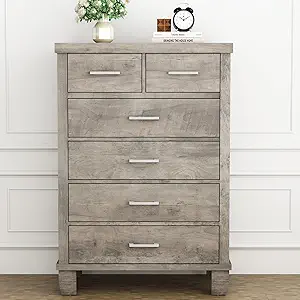 GAOMON Dresser for Bedroom with 6 Drawers, 45" Tall Grey Chests of Drawers with Storage, Large Drawer Dresser for Closet, Wooden Storage Cabinet for Entryway