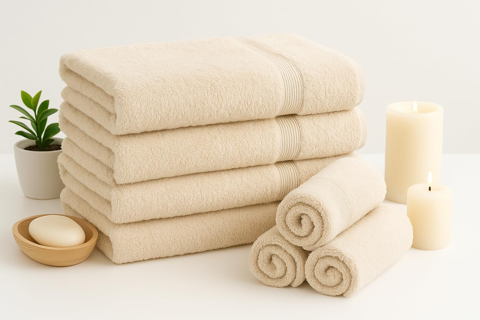 Diamond Tex Egyptian Multicolour Towels - Super Soft Luxury Bath Towels Large - 600 GSM Lint Free Fast Drying Towel for Gym Salon, Spa & Hotel Quality (2, Cream)